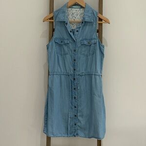 Maurices Light Blue Denim Button-Down Mini Jean  Dress Tie Waist Size Small